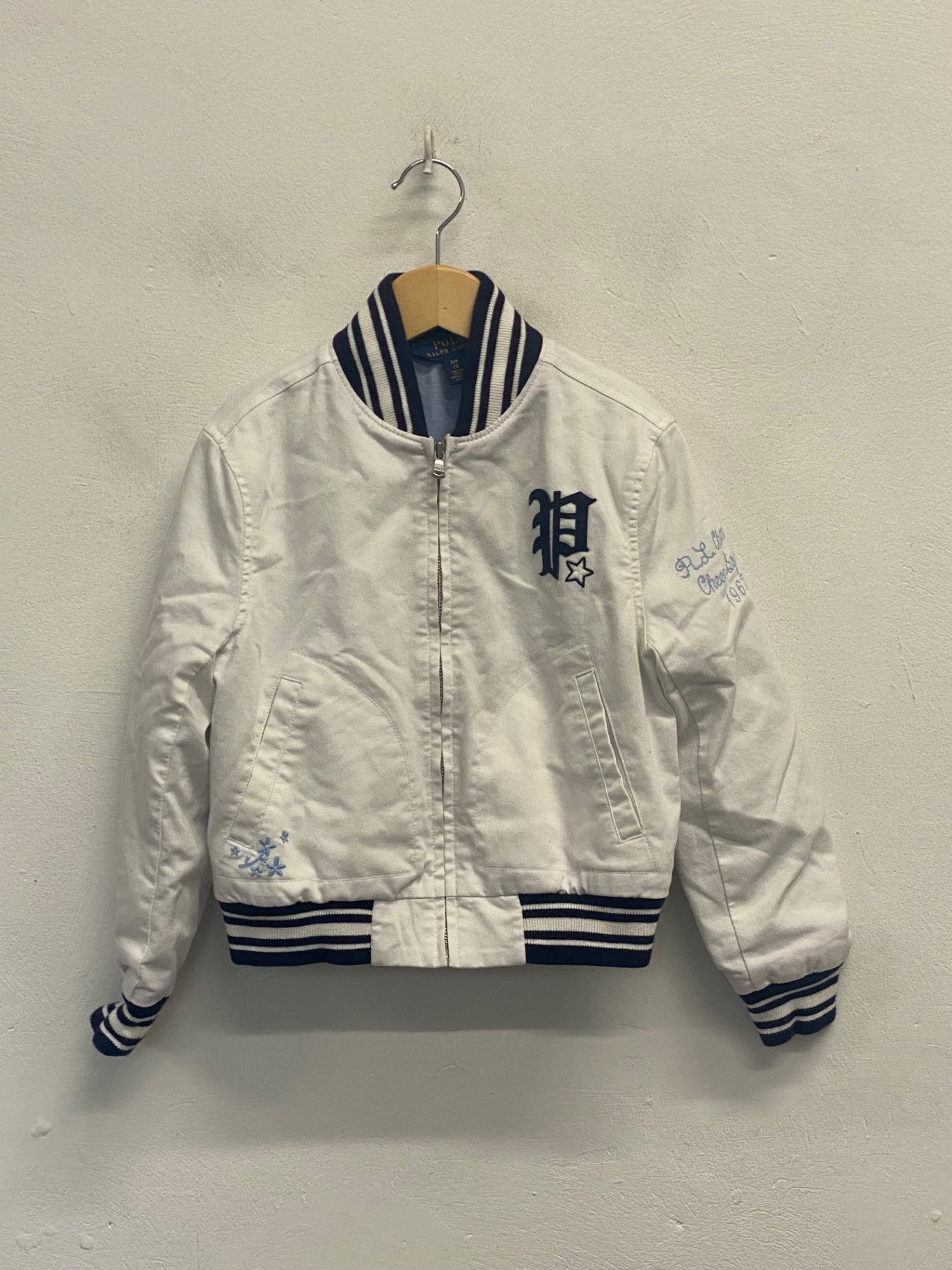Stunning Polo Ralph Lauren Bomber Jacket Age 7 White navy BB001