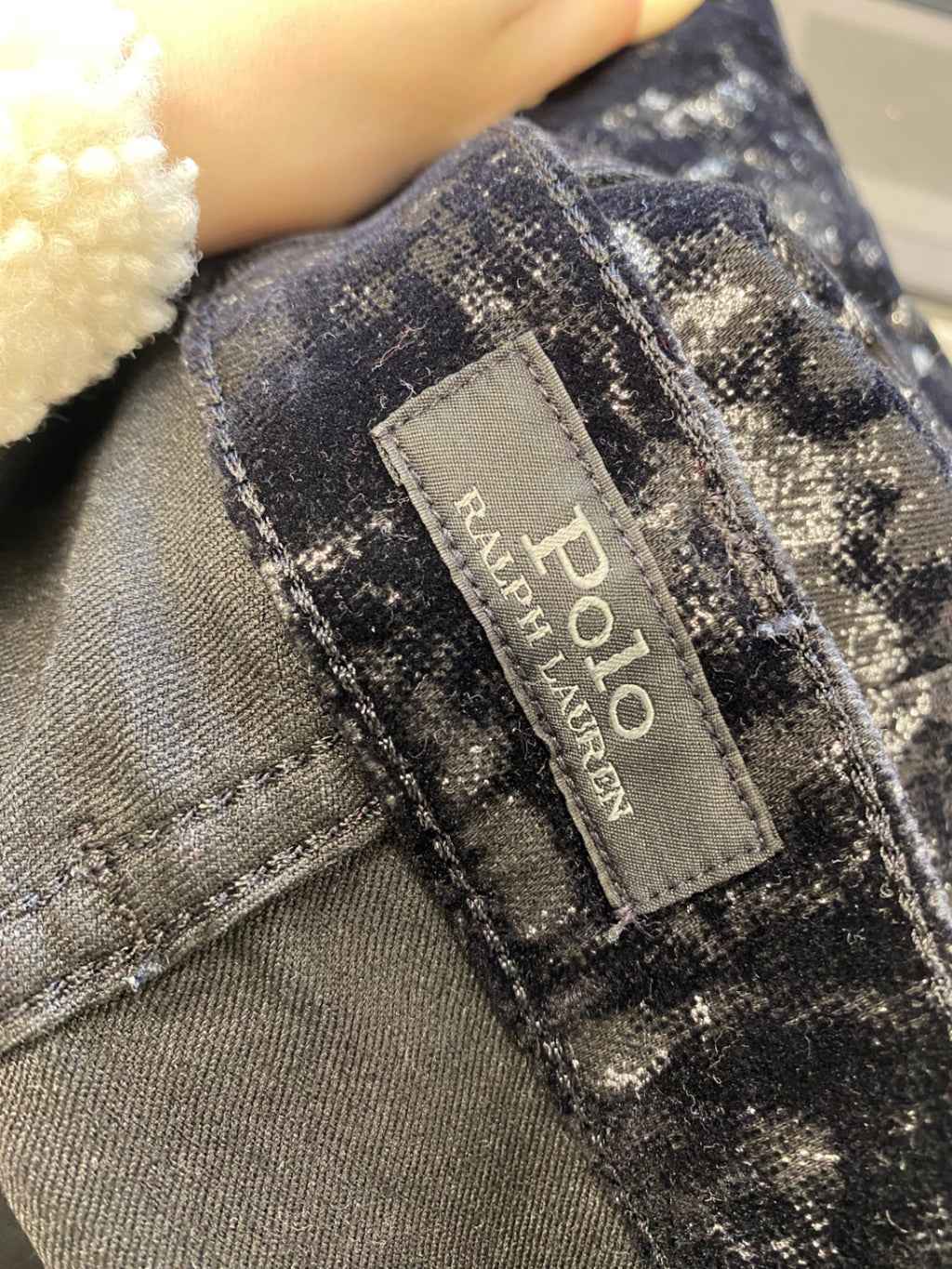 Stunning Polo Ralph Lauren Tompkins Skinny trousers W30" Black silver velour CV565