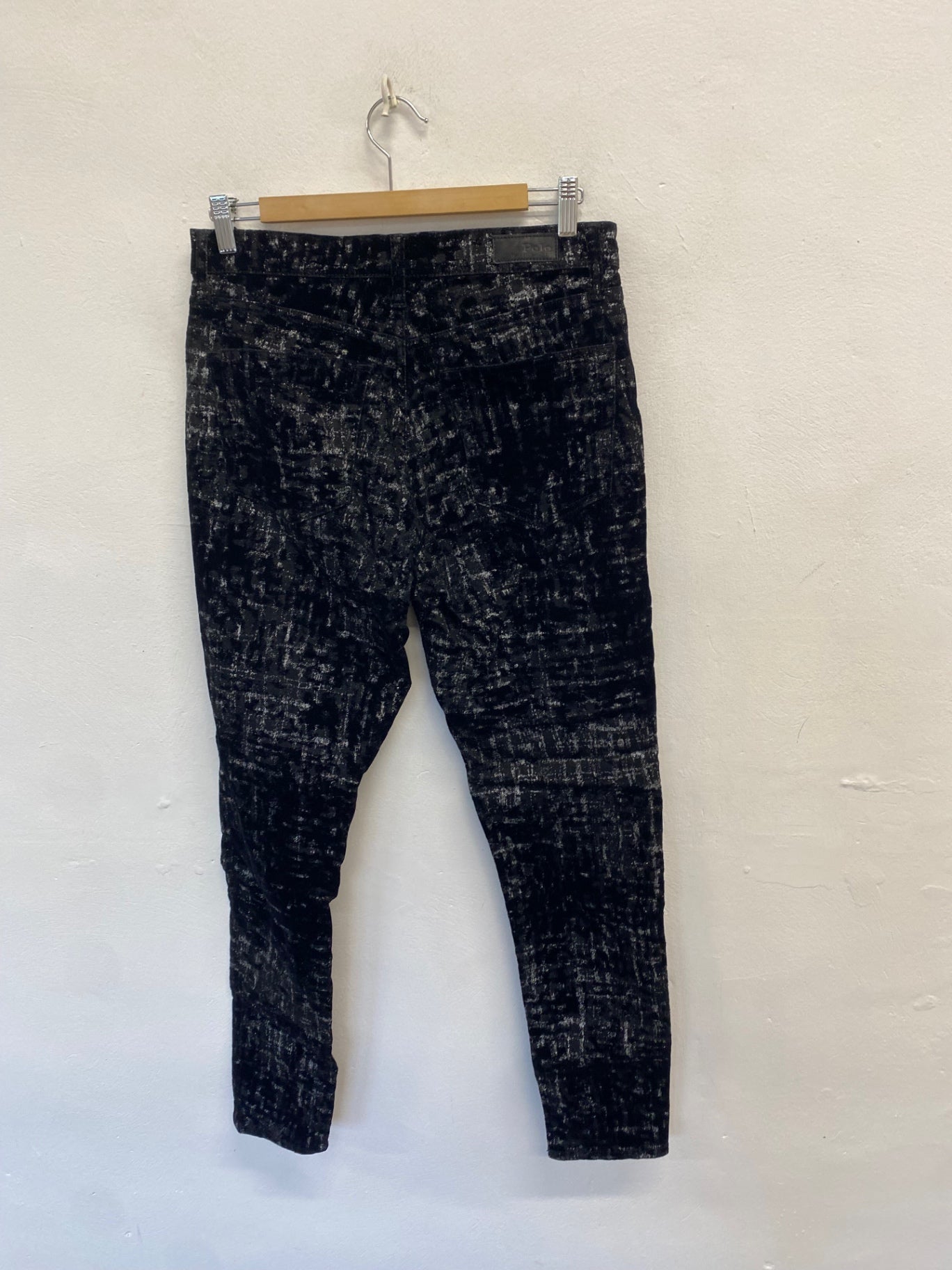Stunning Polo Ralph Lauren Tompkins Skinny trousers W30" Black silver velour CV565