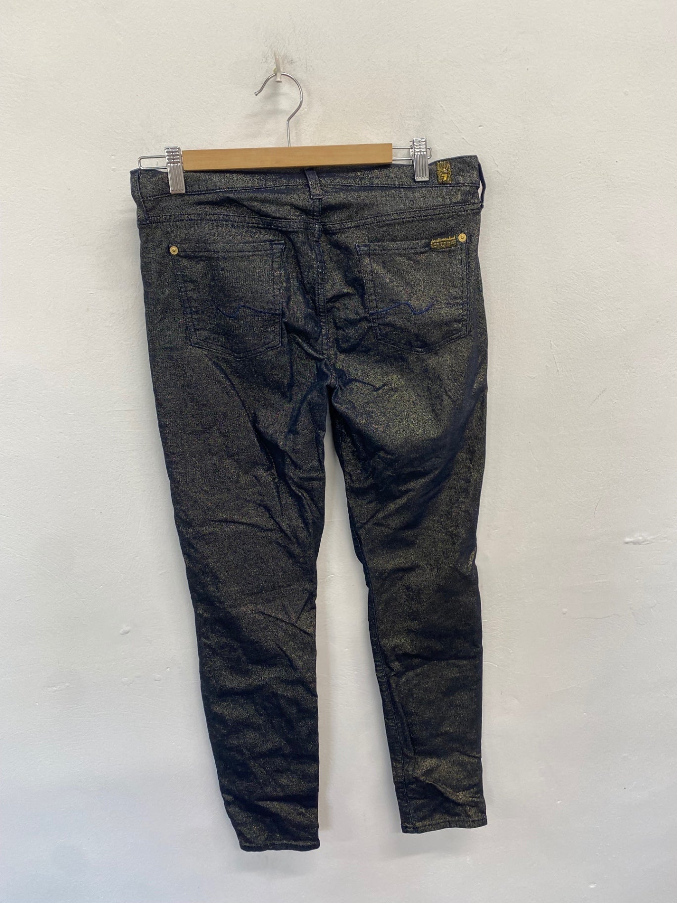 Stunning 7 for all mankind metallic Skinny trousers W30" Navy gold CV565
