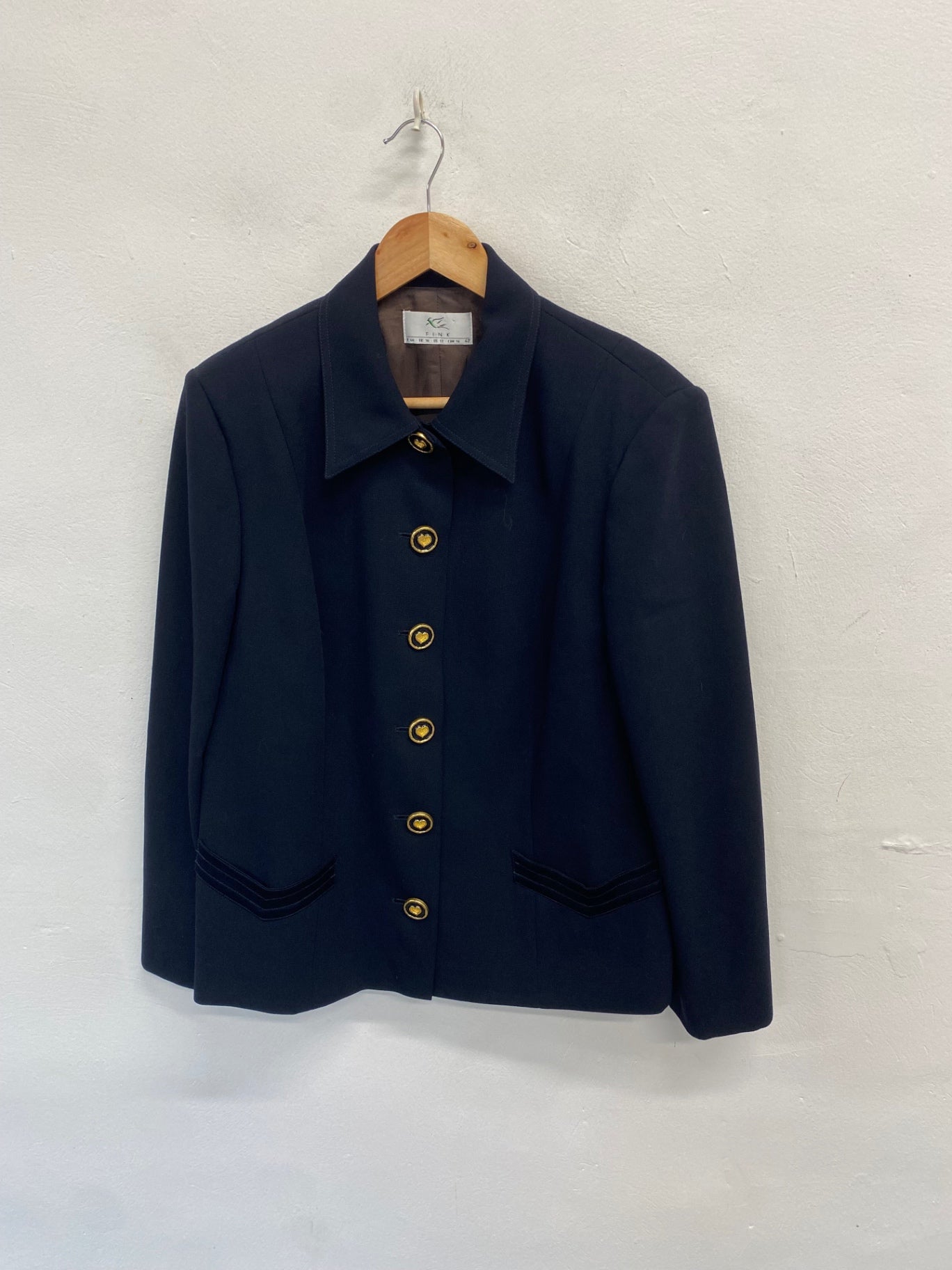 Stunning fink vintage blazer UK 16 Navy blue gold CW566