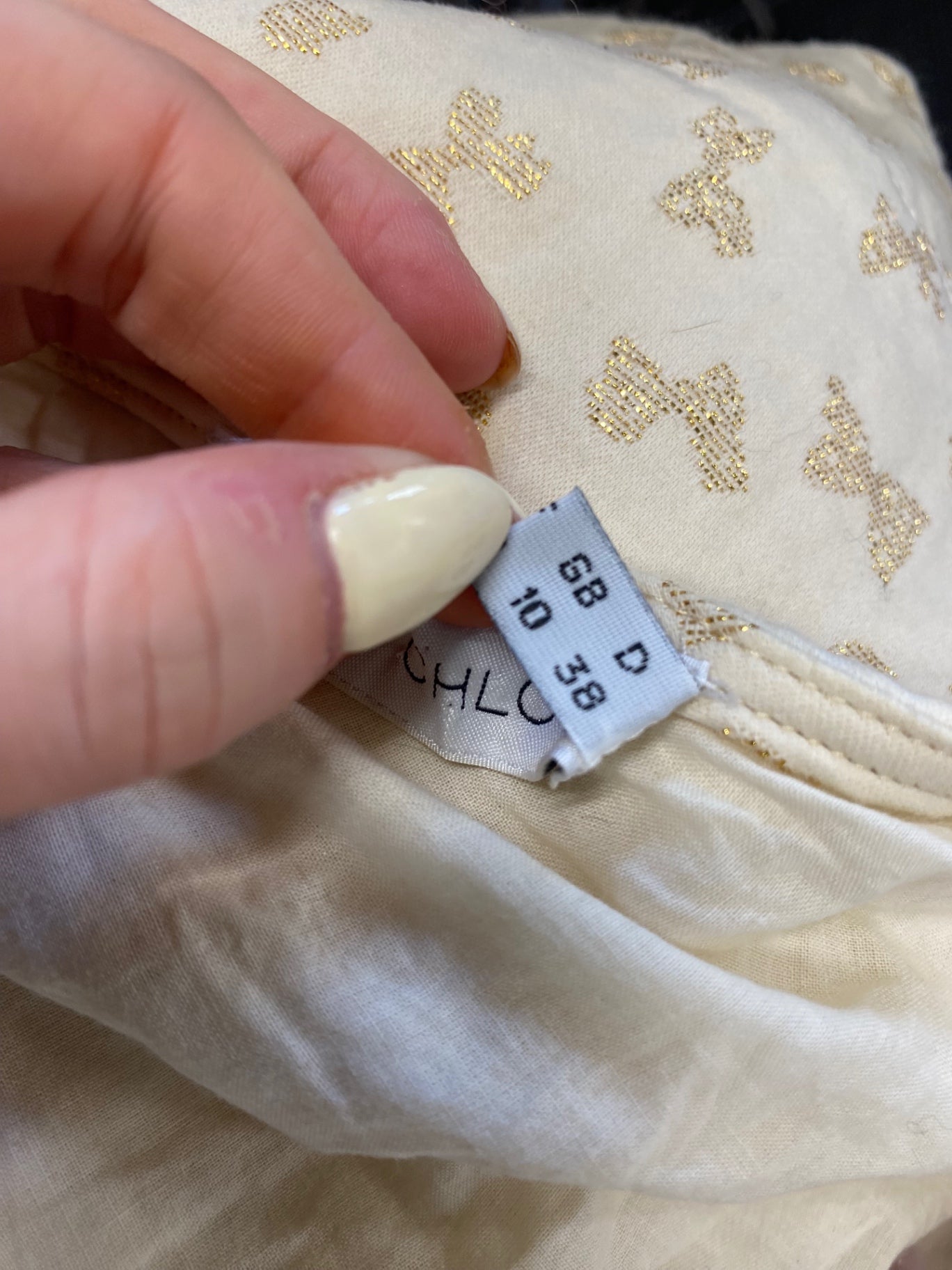 Stunning See by Chloé one shoulder Mini dress Uk 10 Beige gold bow SD553