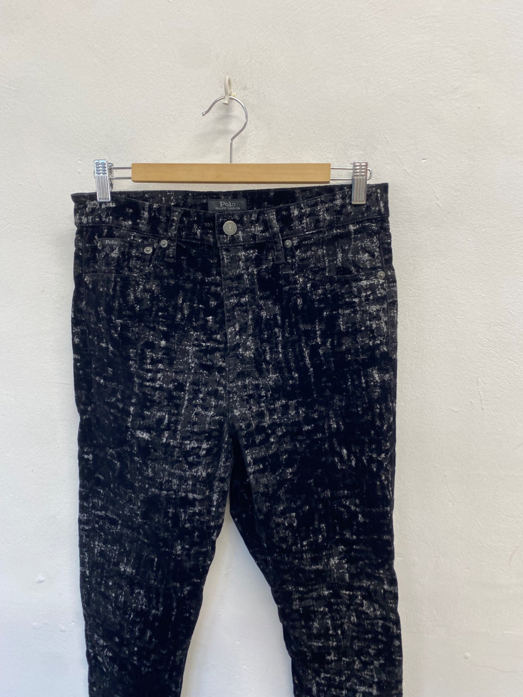 Stunning Polo Ralph Lauren Tompkins Skinny trousers W30" Black silver velour CV565