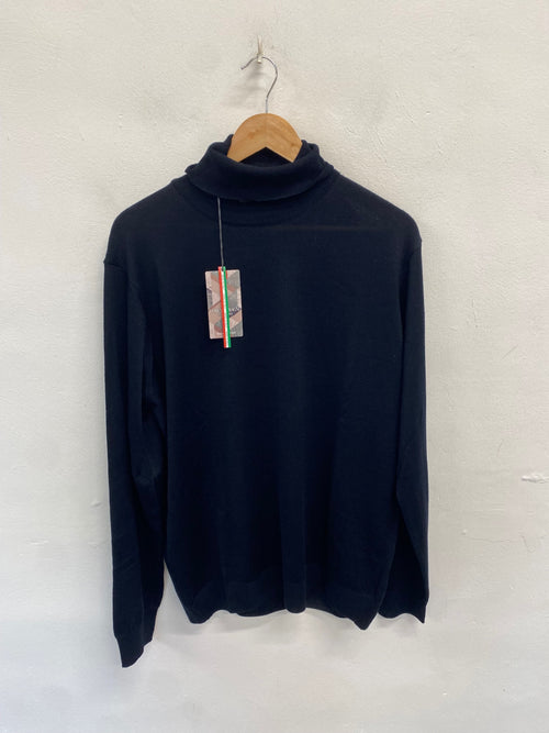 Classic Lorenzo Magni Turtleneck Jumper UK XXL Navy blue wool blend CW566