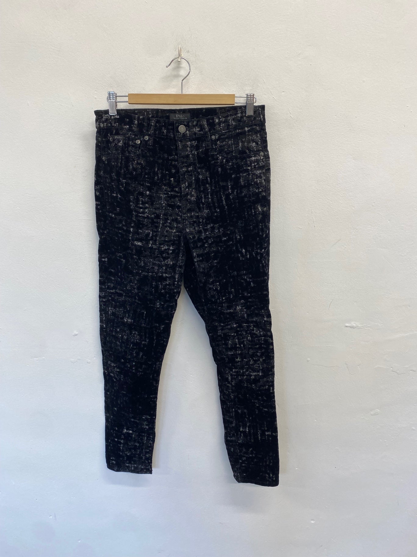 Stunning Polo Ralph Lauren Tompkins Skinny trousers W30" Black silver velour CV565