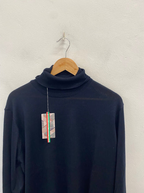 Classic Lorenzo Magni Turtleneck Jumper UK XXL Navy blue wool blend CW566