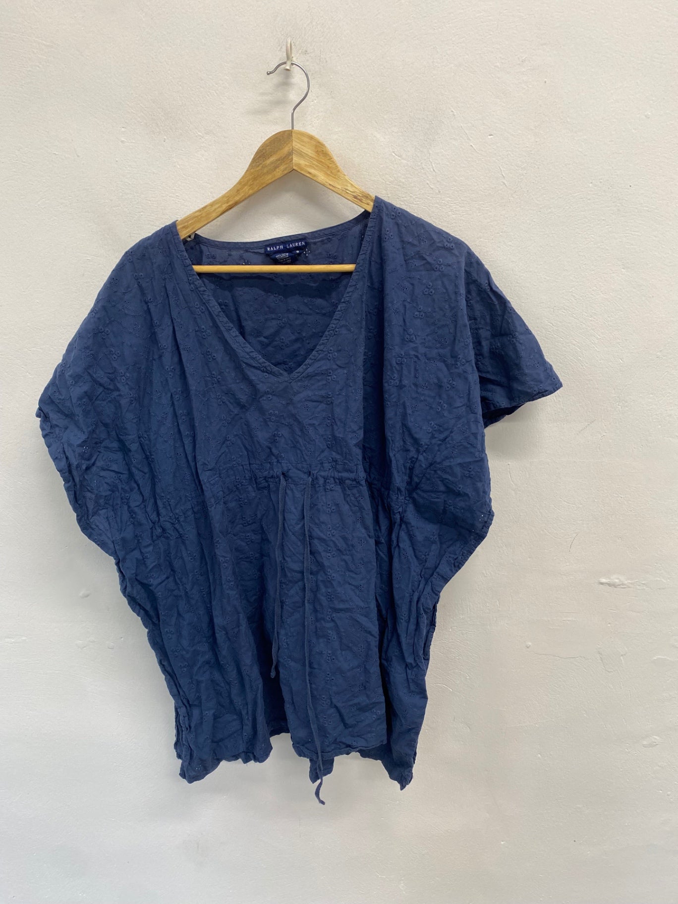 Stunning Ralph Lauren Blouse Uk 10 Navy blue broderie y2k CV565