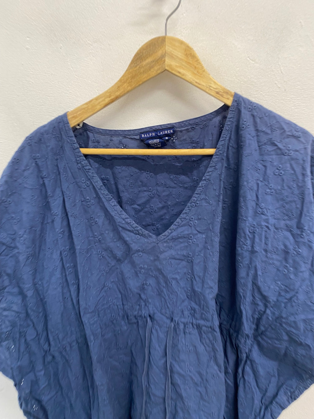 Stunning Ralph Lauren Blouse Uk 10 Navy blue broderie y2k CV565