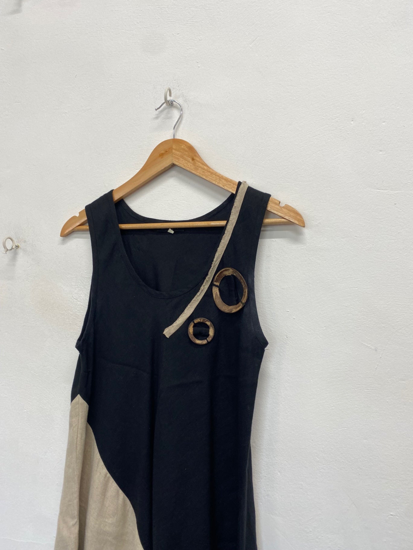 Stunning Kontrast linen Midi Dress UK 10 Beige black CW566