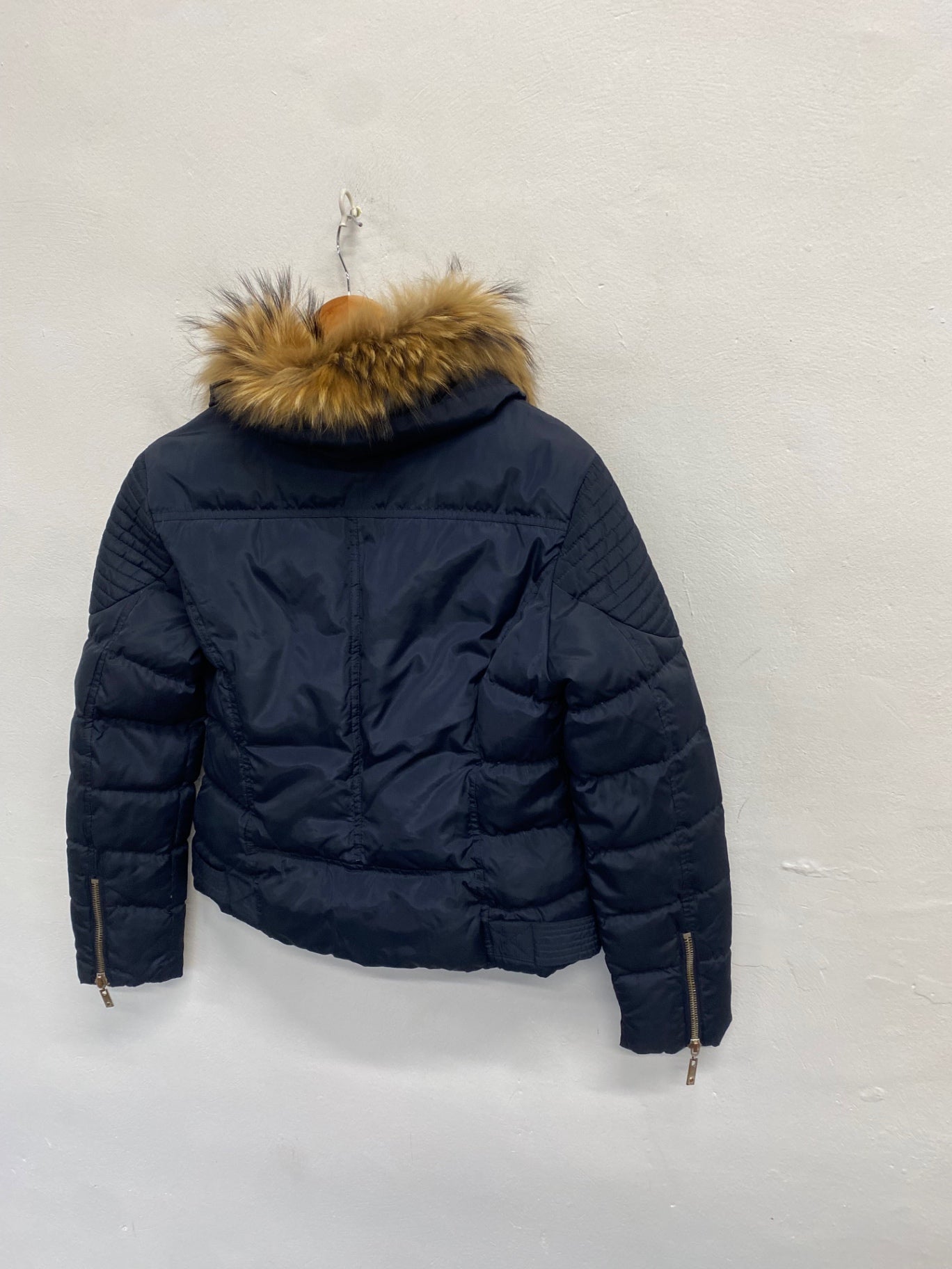 Stunning Relish Puffer Jacket down feather UK 8 Navy blue hooded CW566