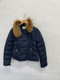 Stunning Relish Puffer Jacket down feather UK 8 Navy blue hooded CW566