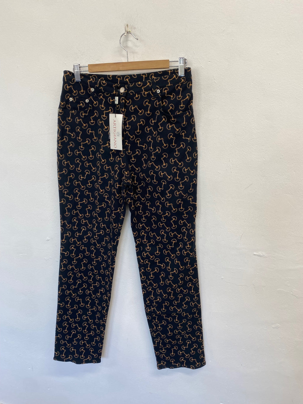 Stunning Artigiano Straight jeans UK 14 Black pattern CW566