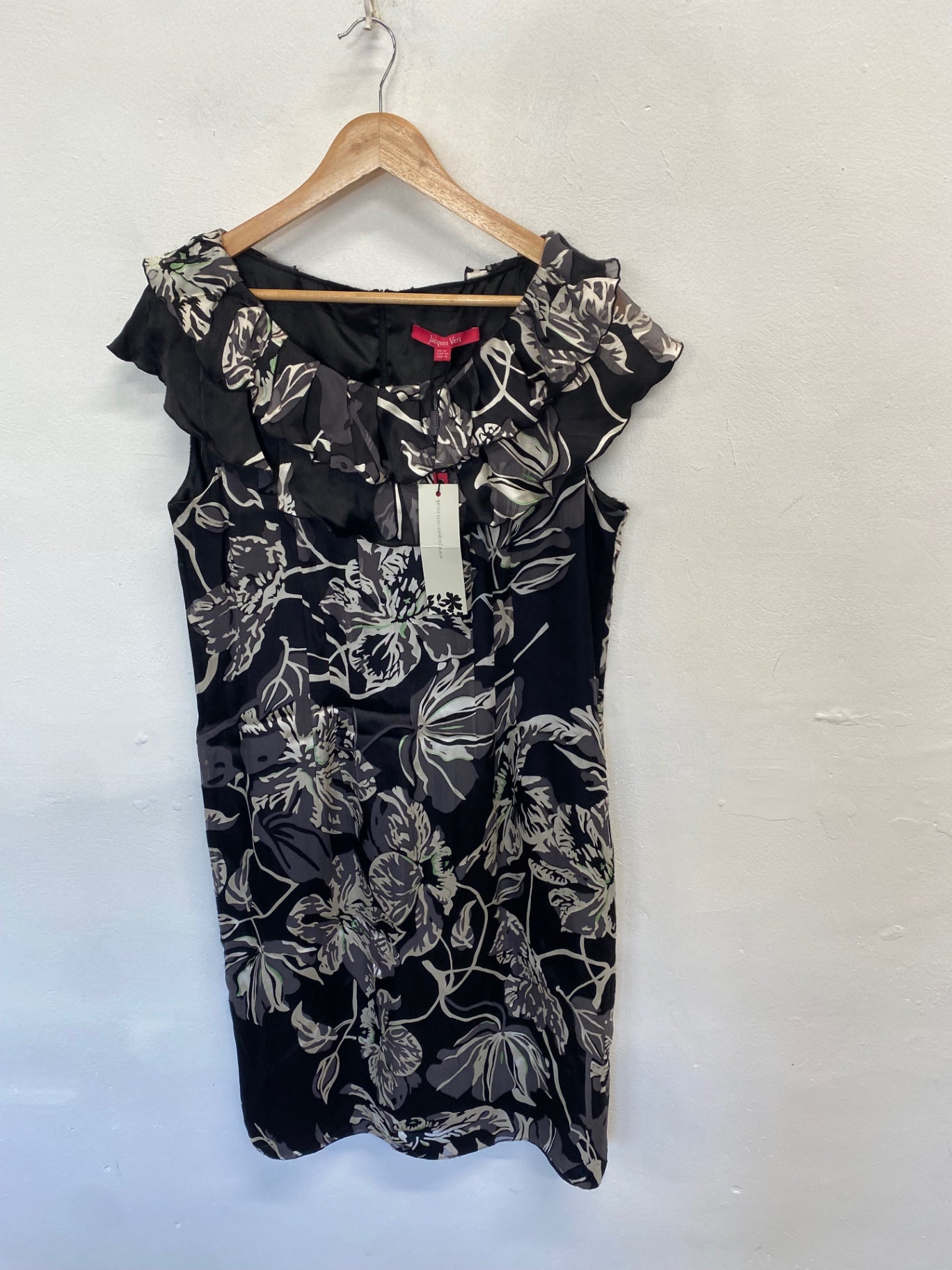 Stunning Jacques Vert Evening Dress UK 16 Grey beige floral CW566