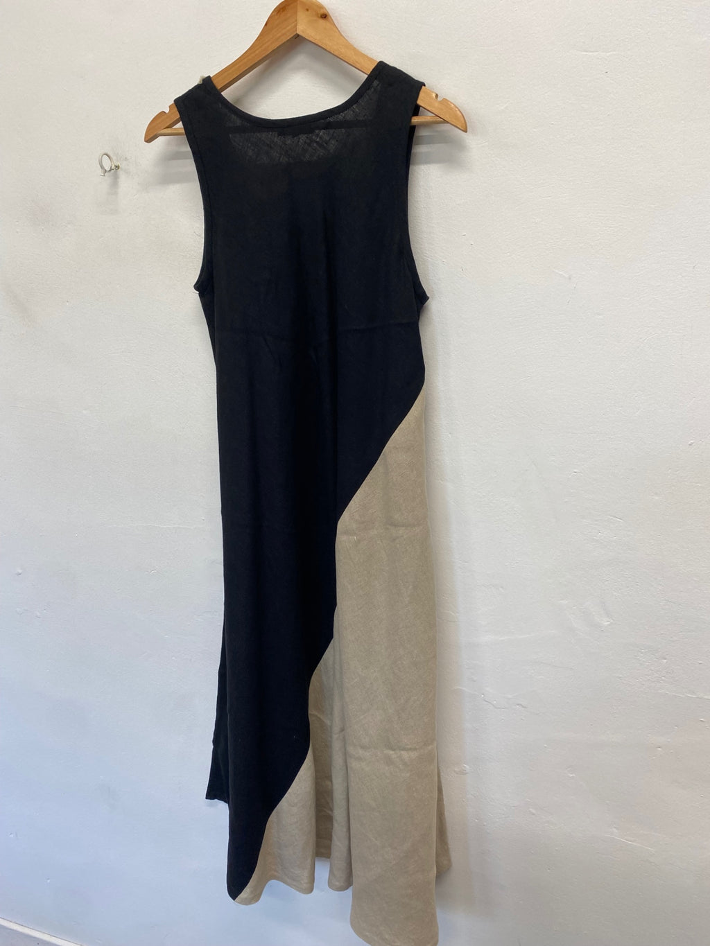Stunning Kontrast linen Midi Dress UK 10 Beige black CW566