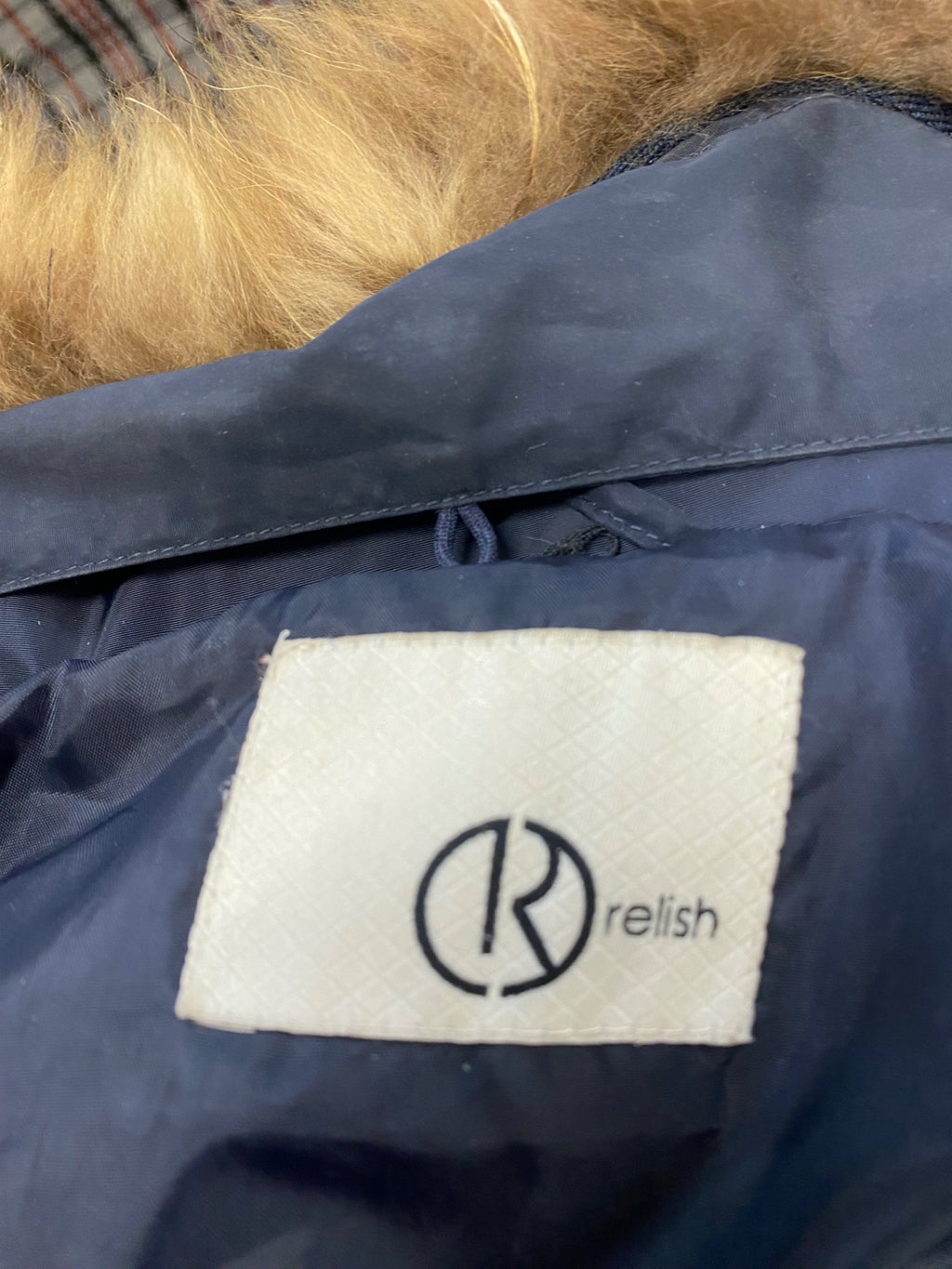 Stunning Relish Puffer Jacket down feather UK 8 Navy blue hooded CW566