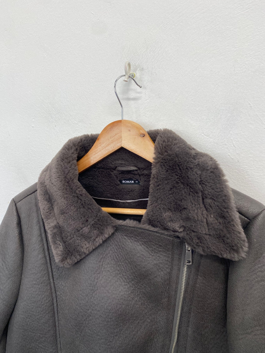 Stunning Roman faux leather Biker Jacket UK 12 Grey CW566