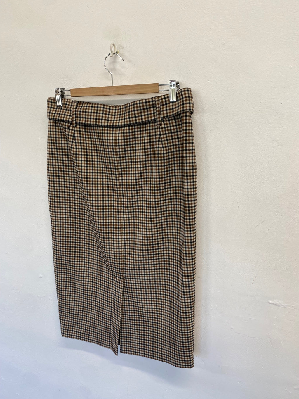 Stunning M&S Midi Skirt UK 14 Brown checked pencil CW566