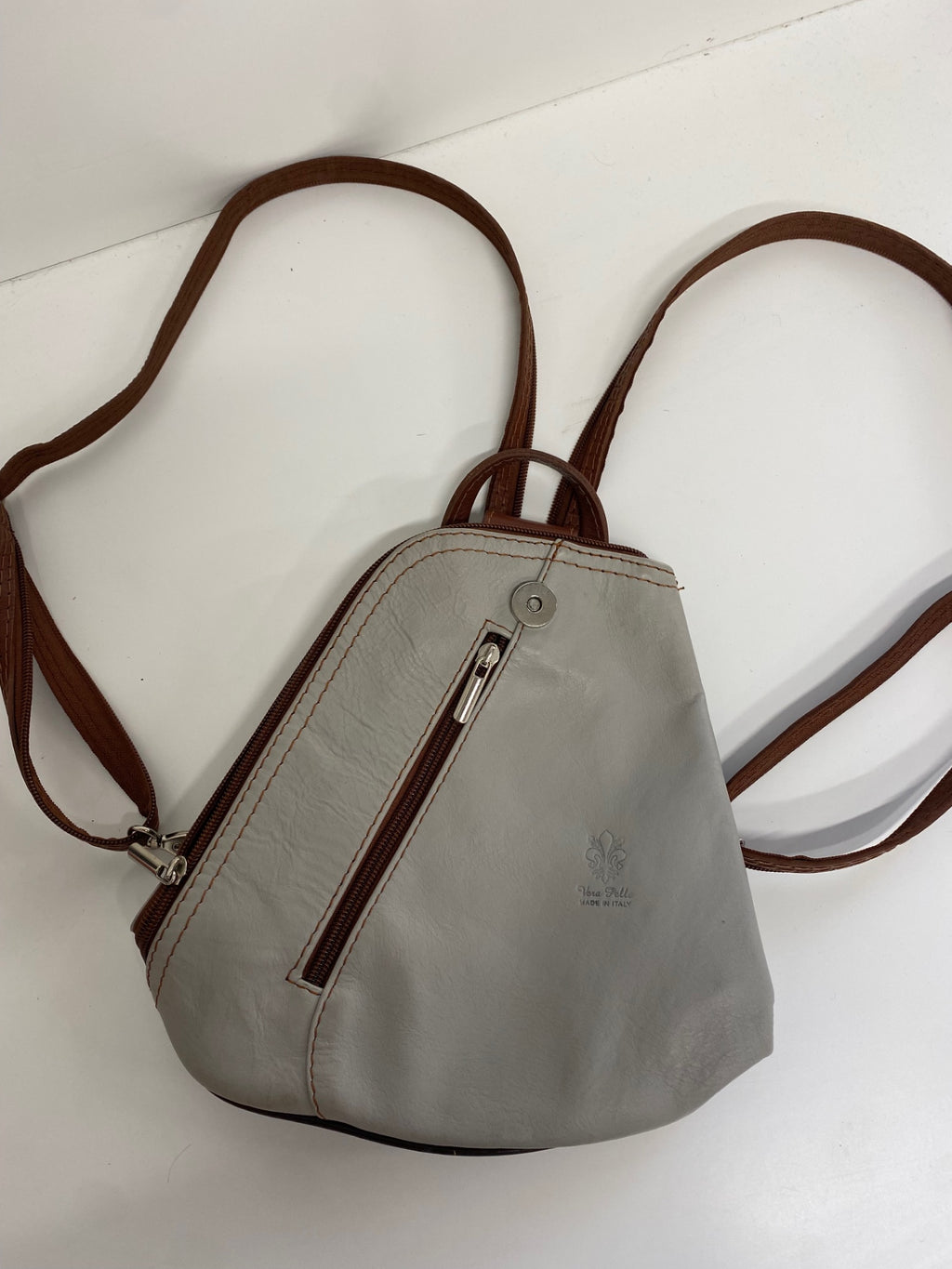 Stunning Vera Pelle Backpack leather Small Grey brown CW566