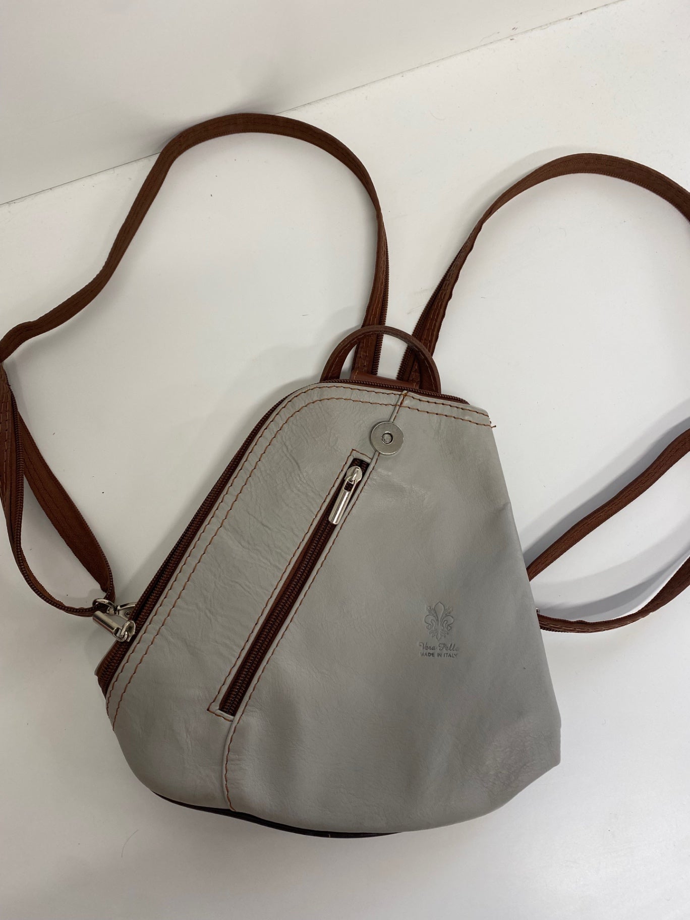 Stunning Vera Pelle Backpack leather Small Grey brown CW566