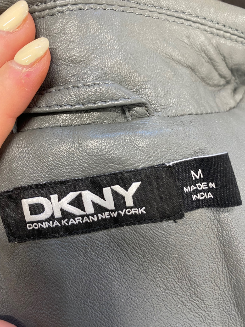 Stunning DKNY leather Biker Jacket UK 10-12 Grey CW566