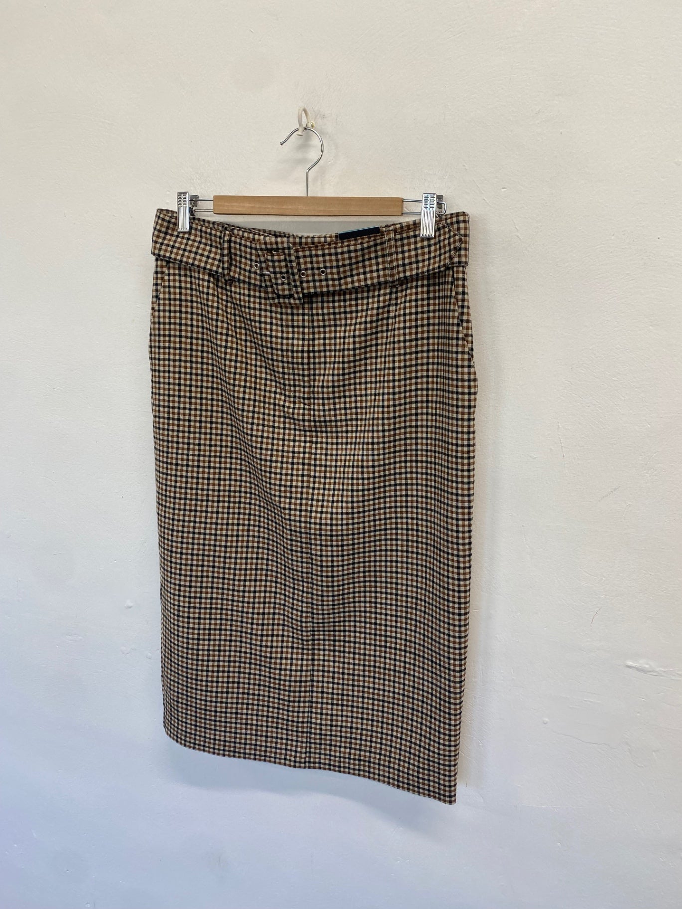 Stunning M&S Midi Skirt UK 14 Brown checked pencil CW566