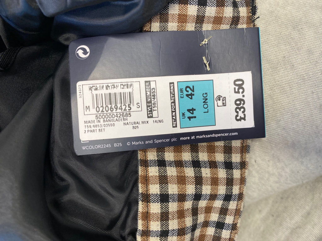 Stunning M&S Midi Skirt UK 14 Brown checked pencil CW566