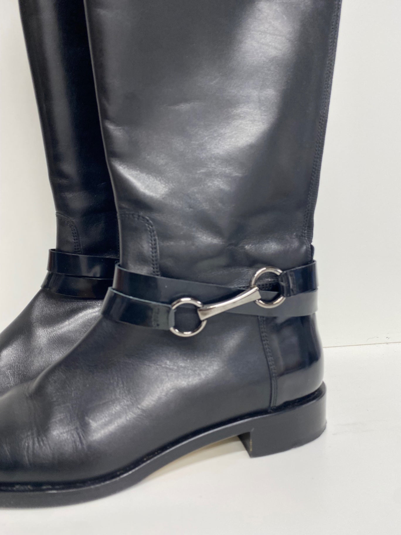 Stunning Hobbs London leather Knee high Boots Uk 6 Black buckle CW566