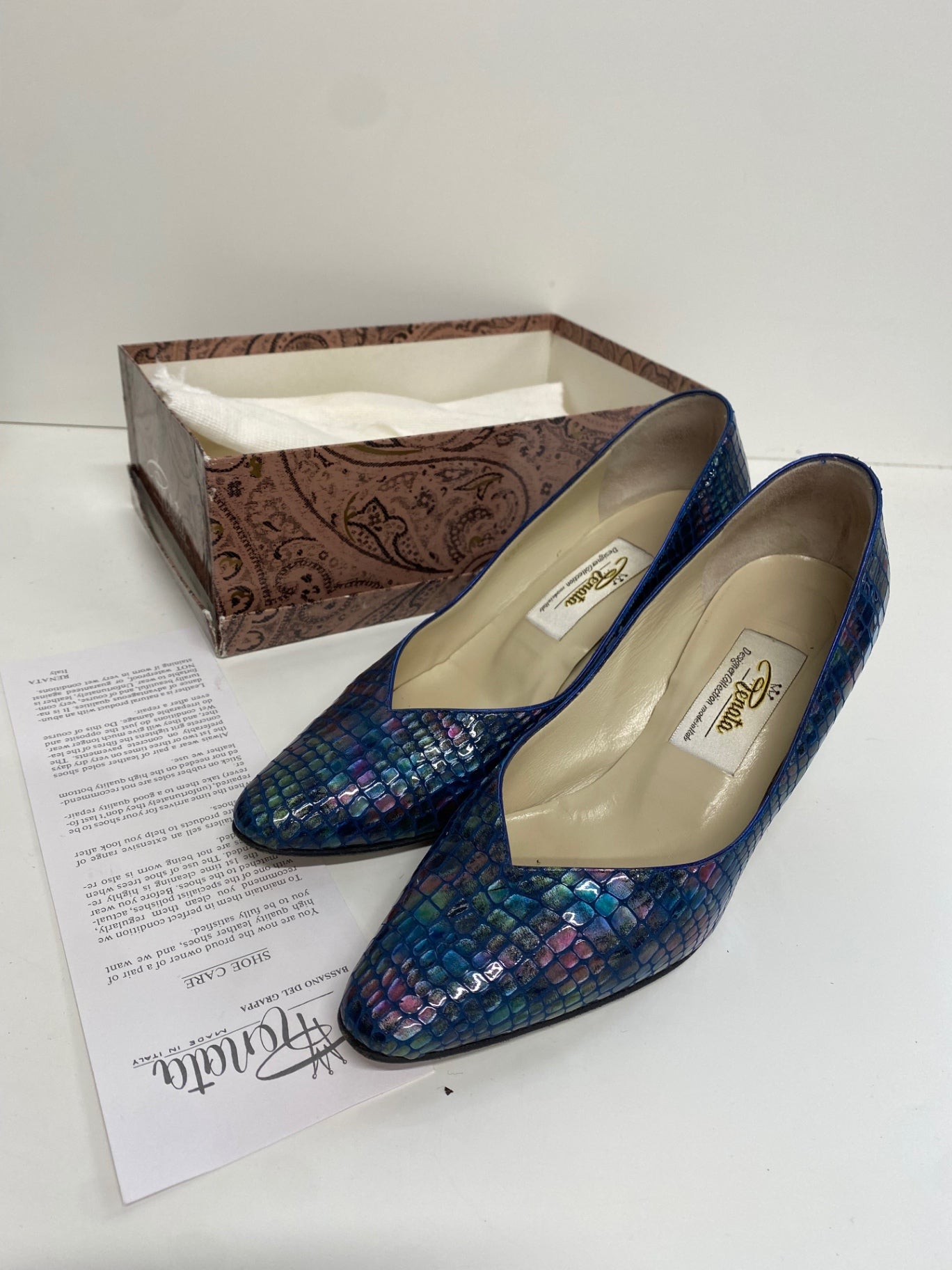 Stunning Renata made in italy vintage Heels UK 5 Blue snakeskin CW566