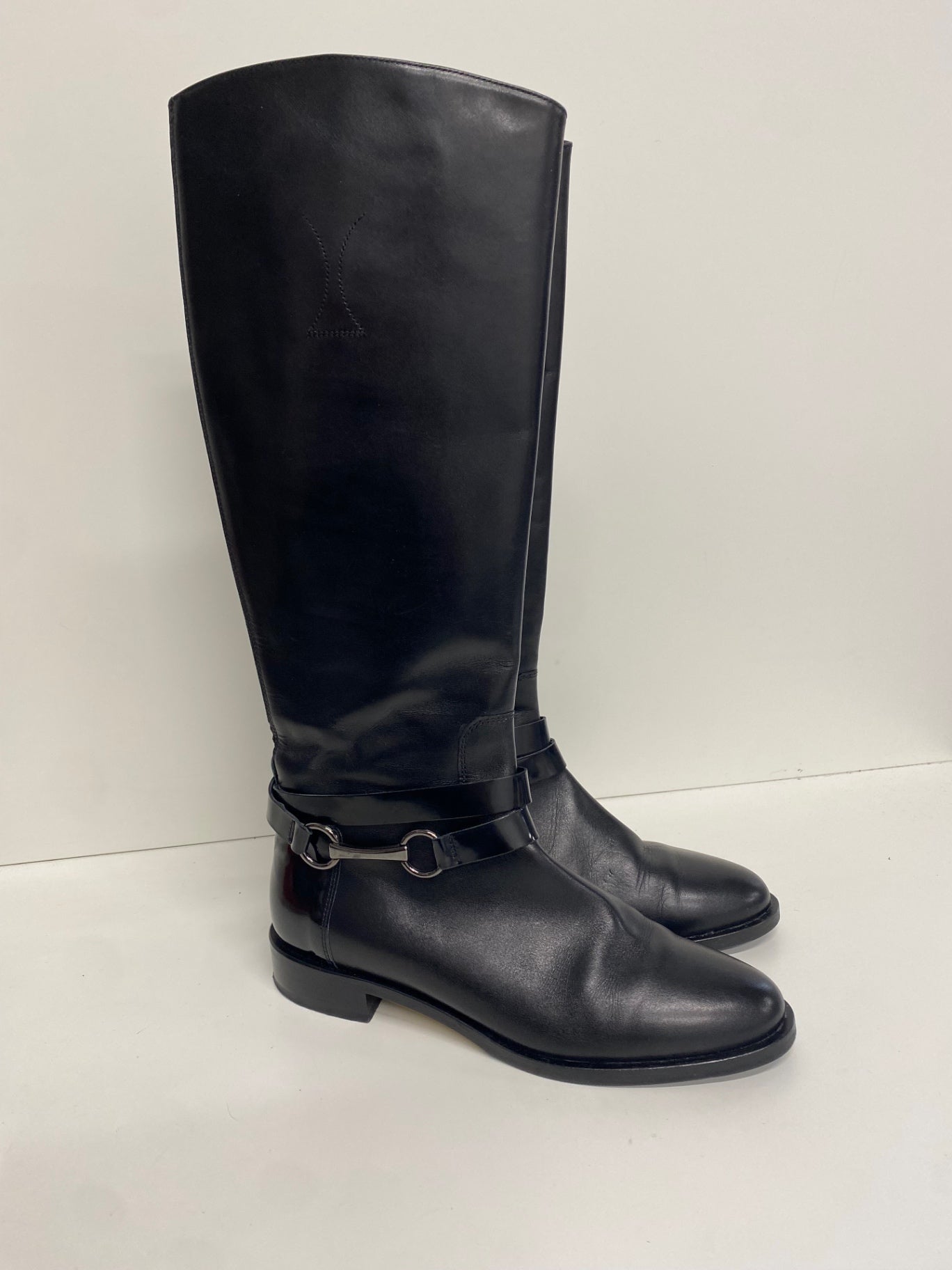 Stunning Hobbs London leather Knee high Boots Uk 6 Black buckle CW566