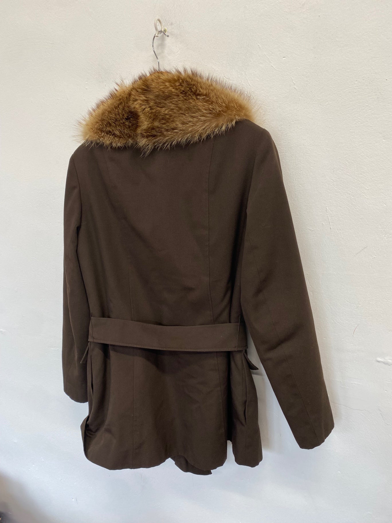 Stunning Aquascutum fur collar Trench Coat UK 14-16 Brown y2k CW566