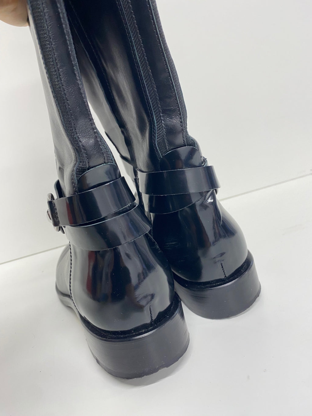 Stunning Hobbs London leather Knee high Boots Uk 6 Black buckle CW566