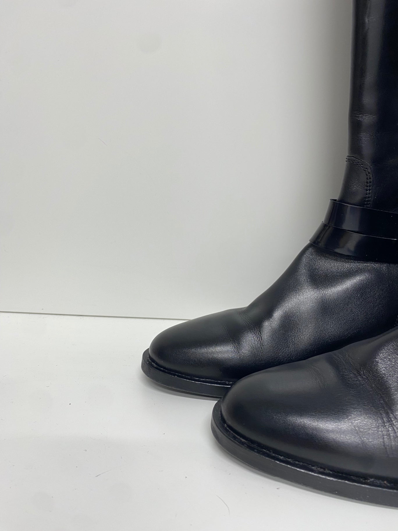 Stunning Hobbs London leather Knee high Boots Uk 6 Black buckle CW566