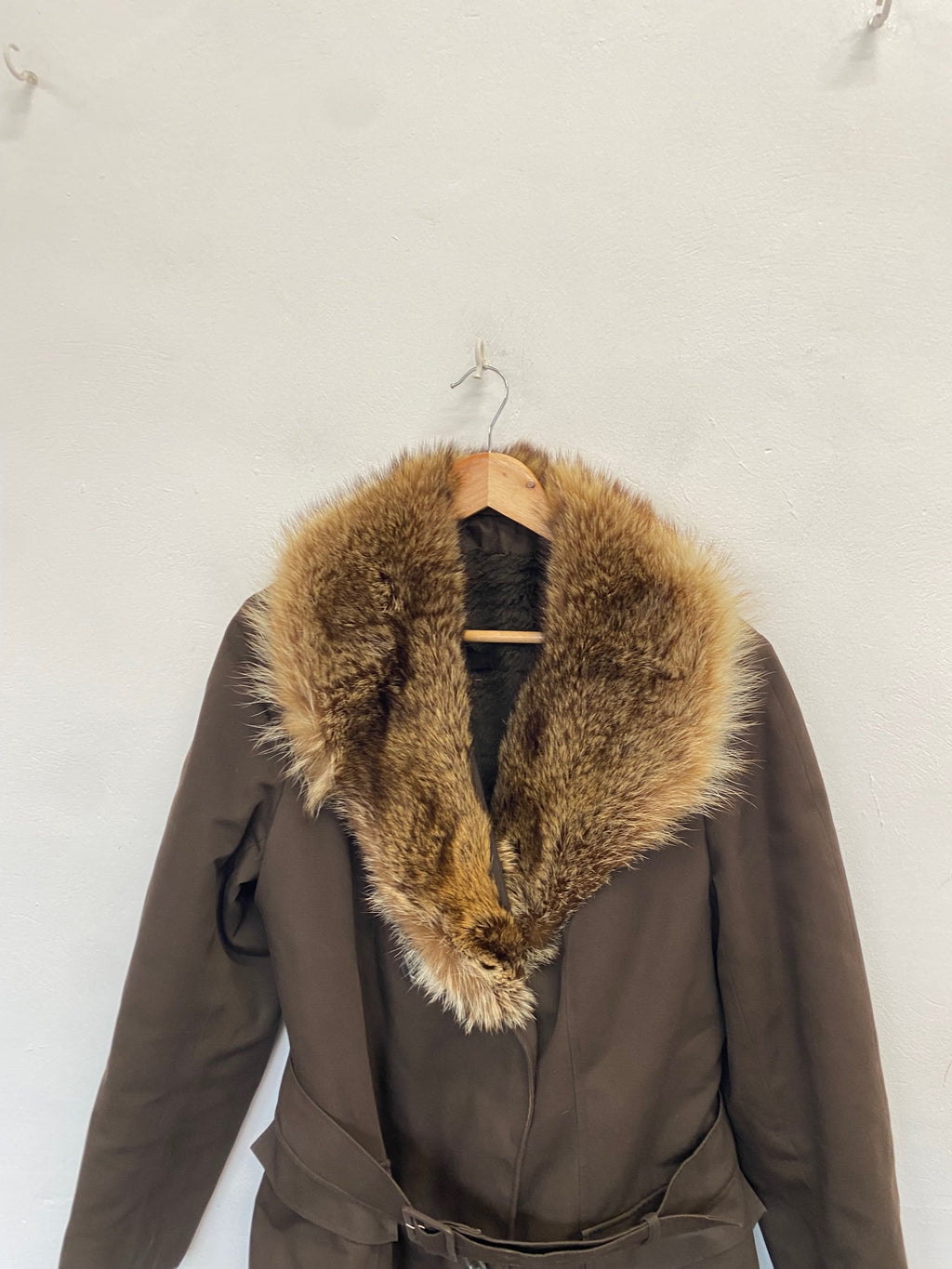 Stunning Aquascutum fur collar Trench Coat UK 14-16 Brown y2k CW566