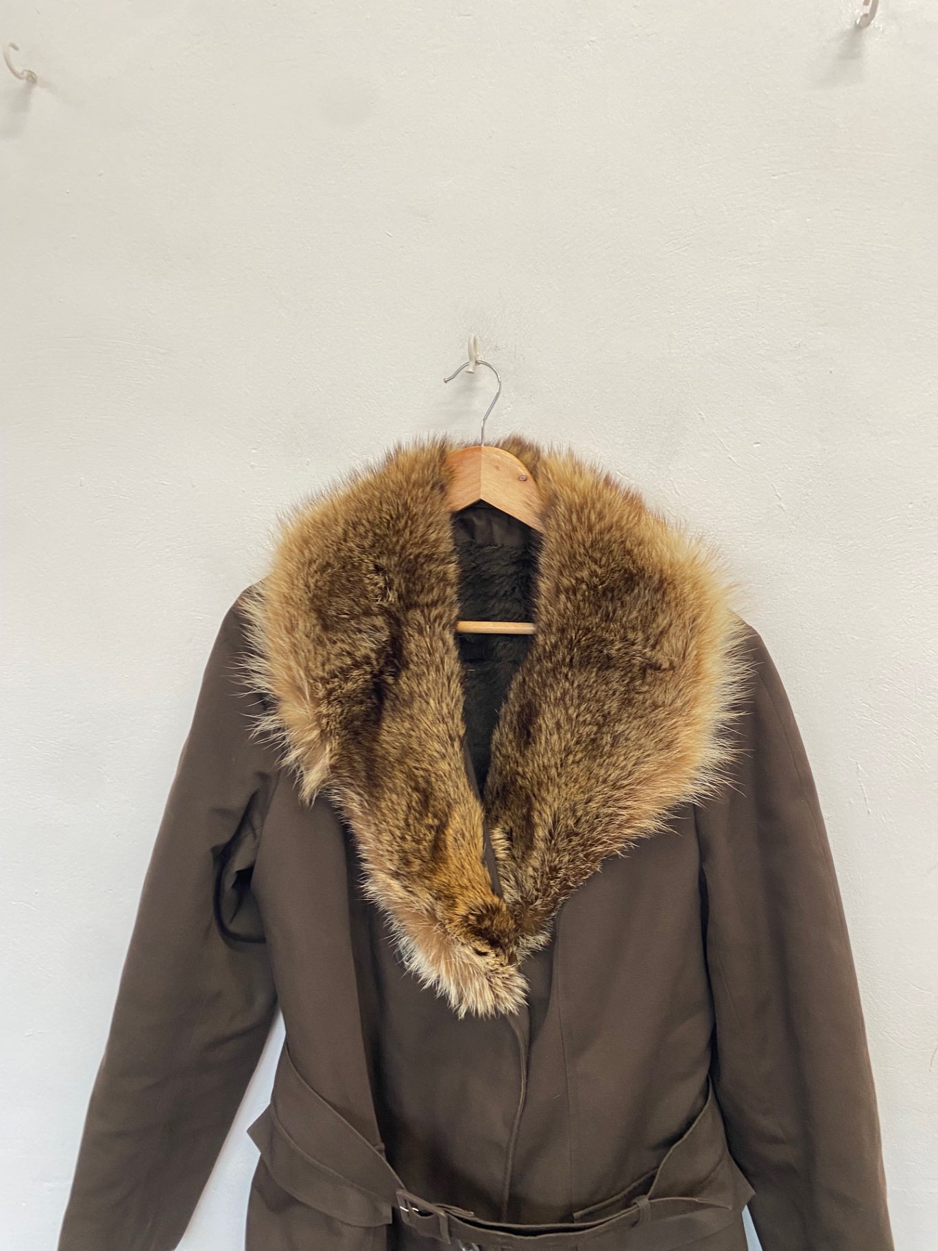Stunning Aquascutum fur collar Trench Coat UK 14-16 Brown y2k CW566