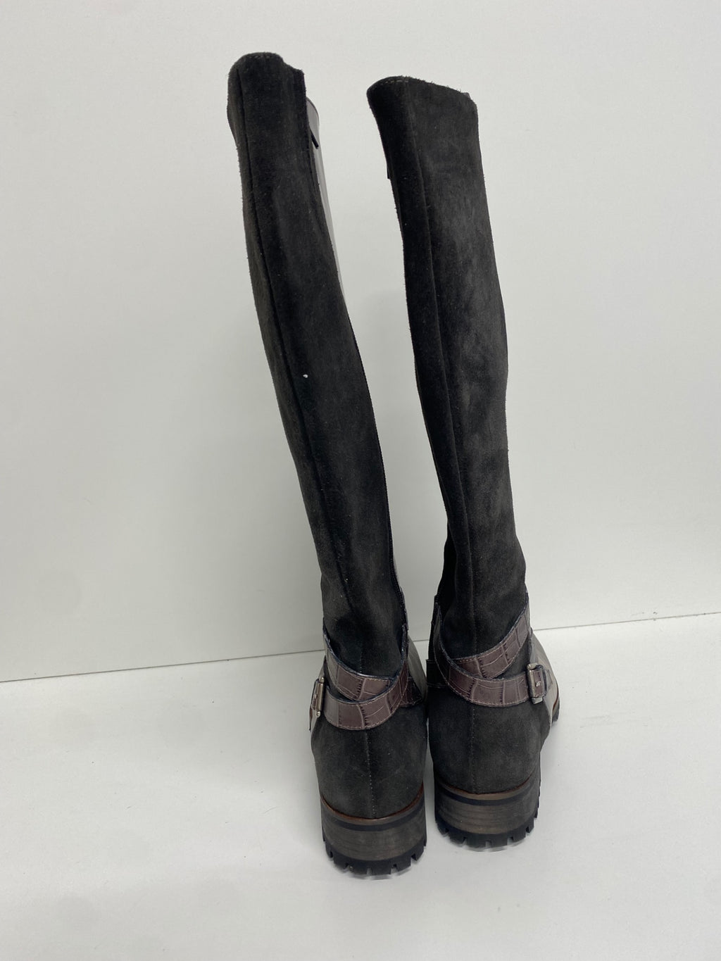 Stunning Vitro love leather Knee high Boots UK 6 Grey buckle suede CW566
