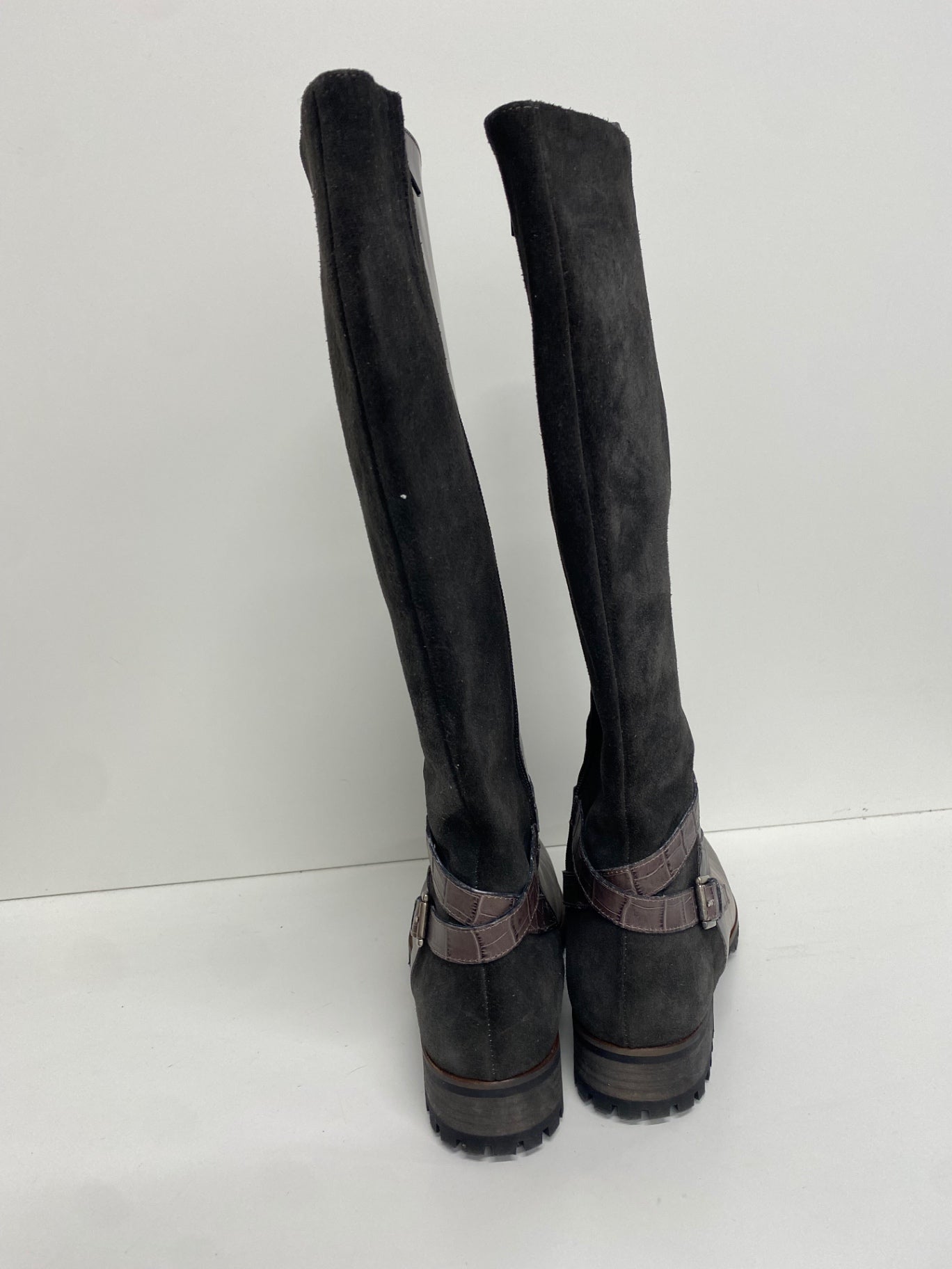 Stunning Vitro love leather Knee high Boots UK 6 Grey buckle suede CW566