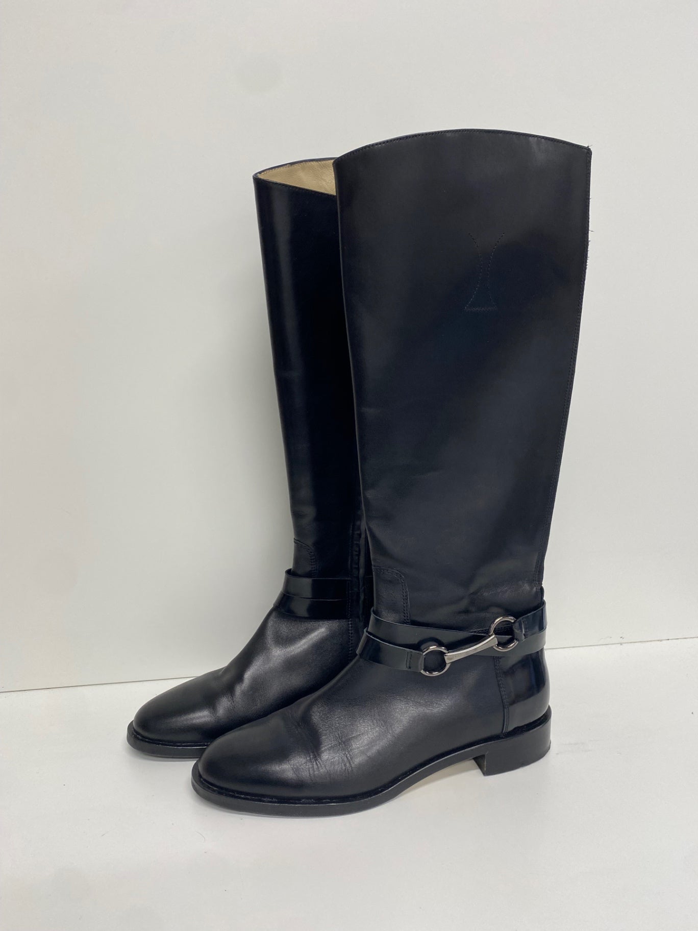 Stunning Hobbs London leather Knee high Boots Uk 6 Black buckle CW566