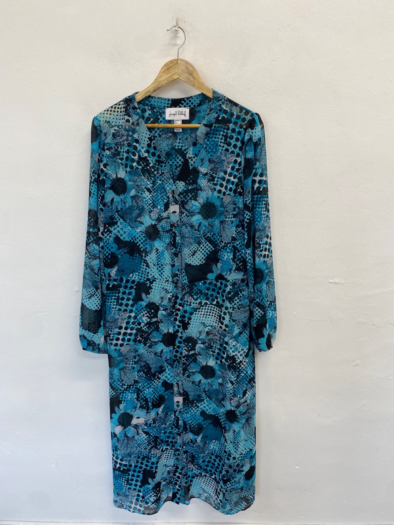 Stunning Joseph Ribkoff Midi Dress semi sheer UK 14 Blue Black spotted CW566