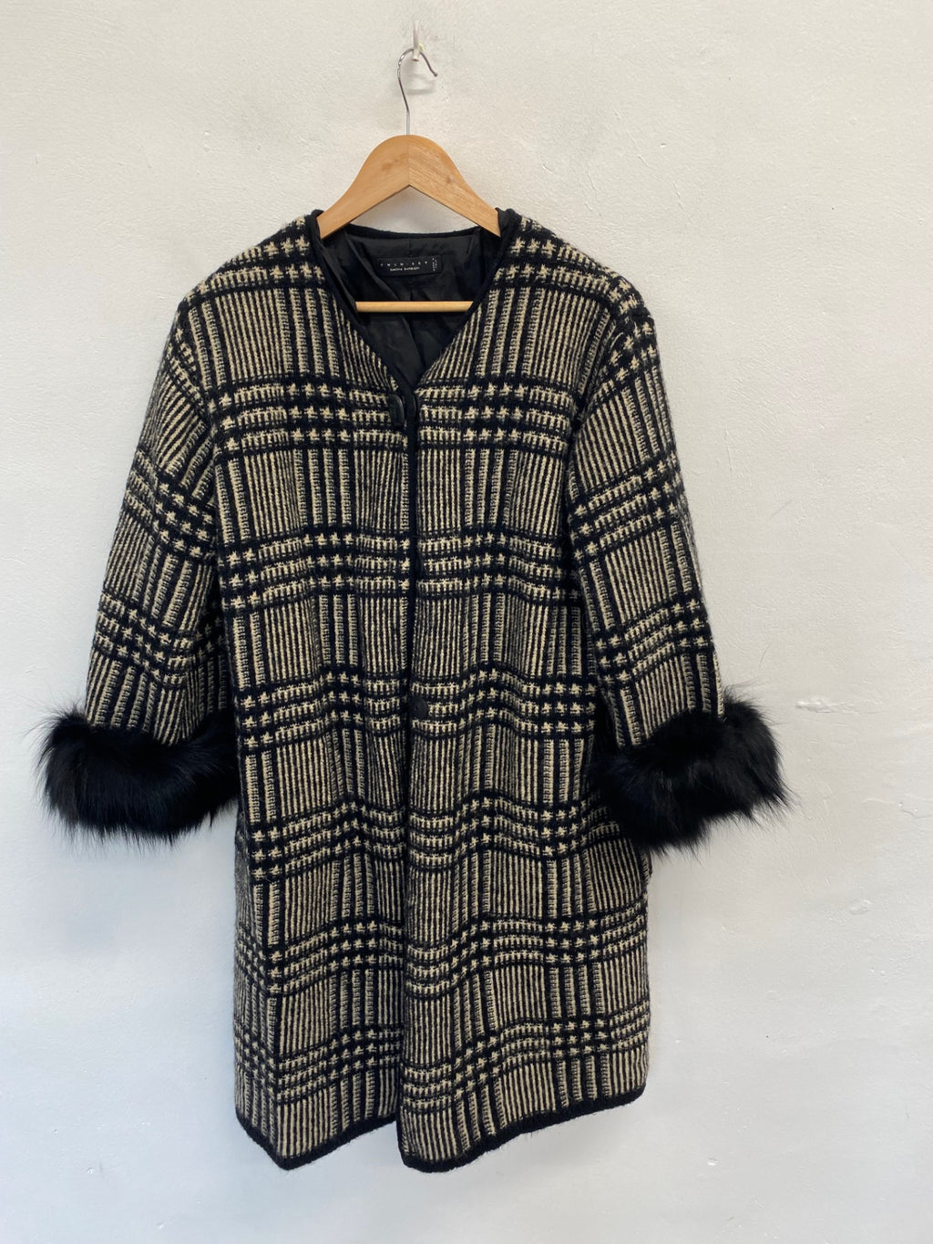 Stunning Twin-Set Simona Barbieri wool Dress jacket UK XL Beige and Black checked SJ567