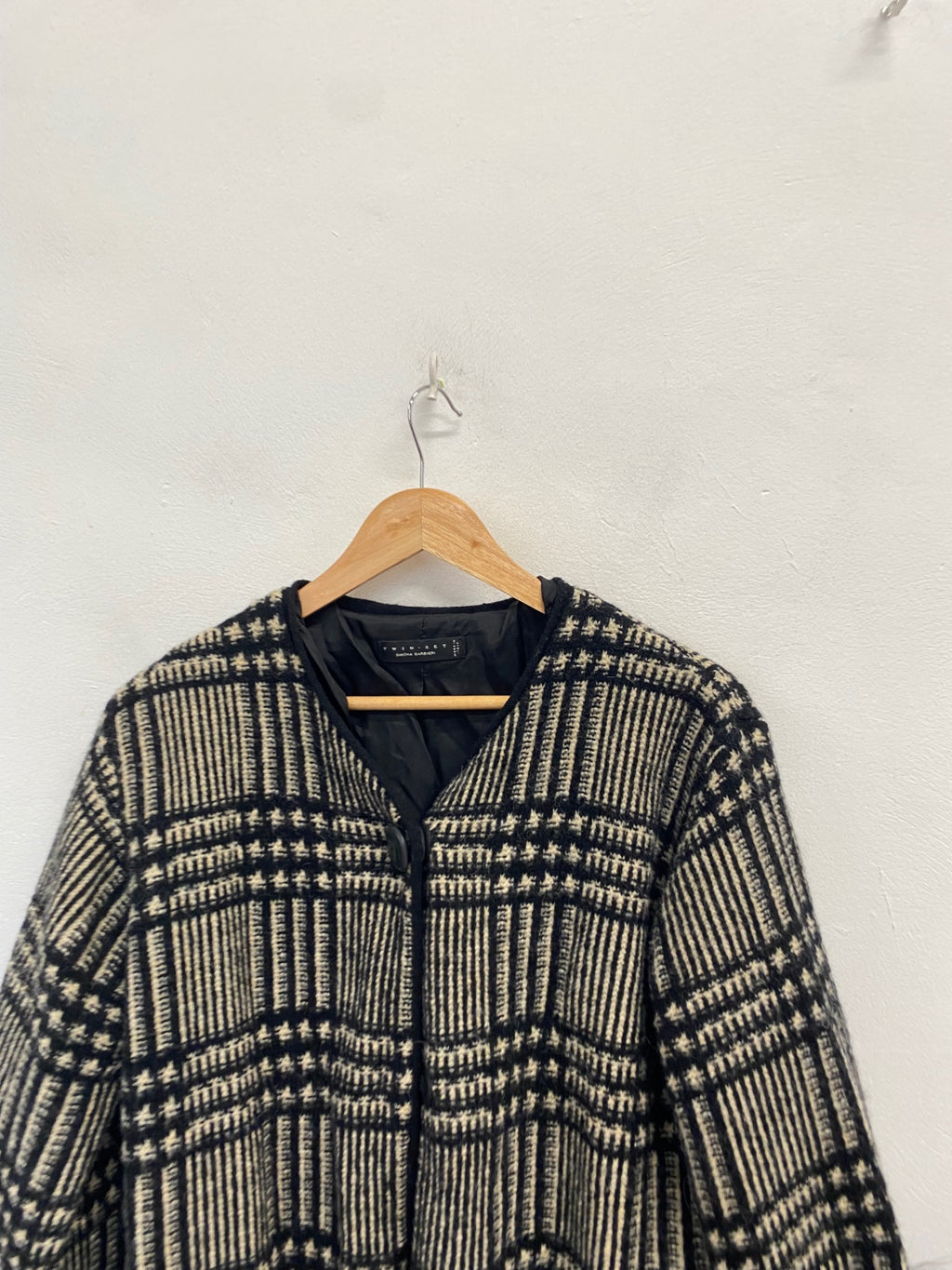 Stunning Twin-Set Simona Barbieri wool Dress jacket UK XL Beige and Black checked SJ567
