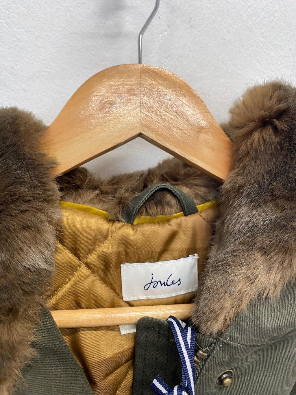 Stunning Joules piper fur hem Parka Jacket UK 8 Khaki SJ567