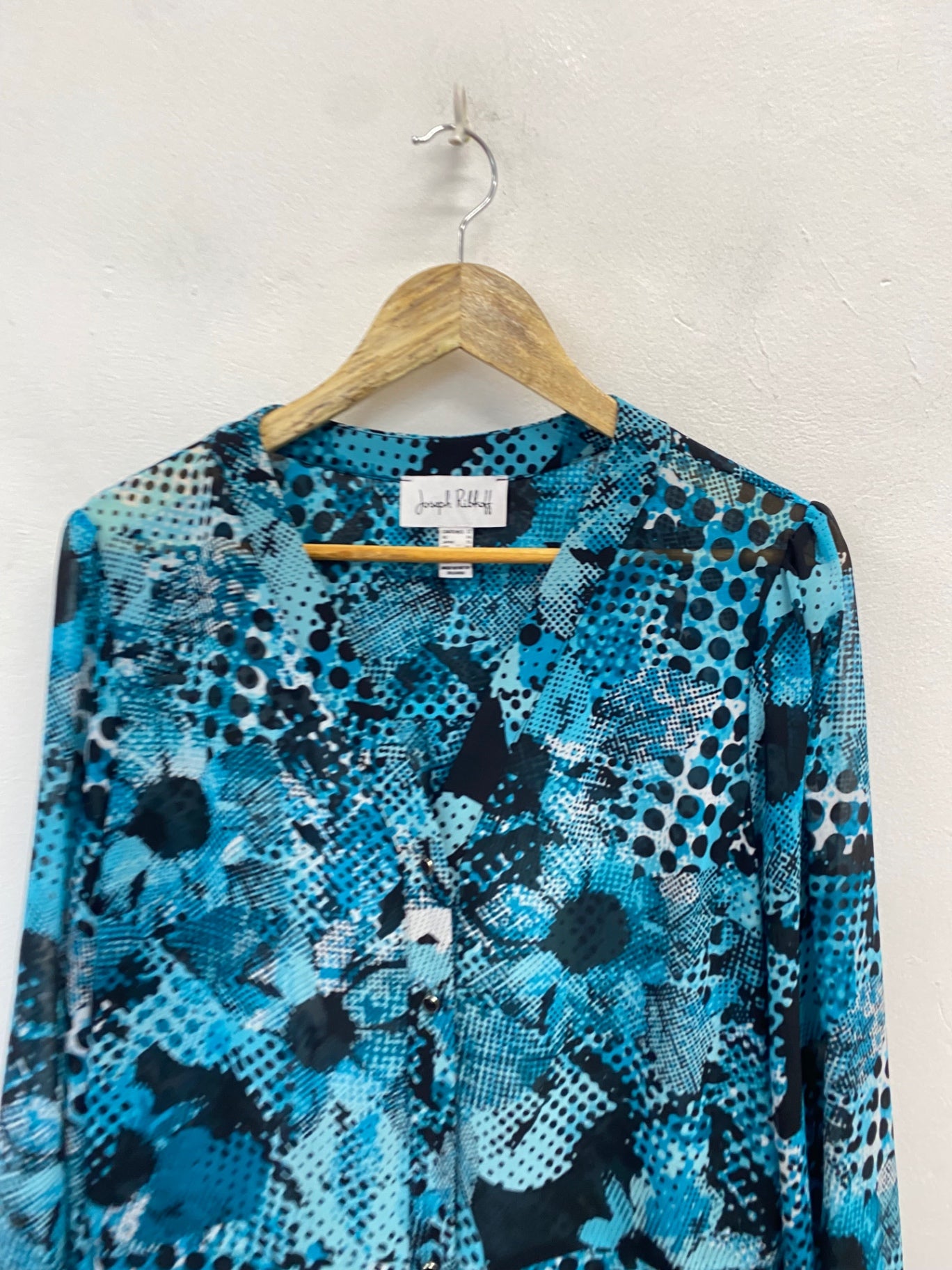 Stunning Joseph Ribkoff Midi Dress semi sheer UK 14 Blue Black spotted CW566