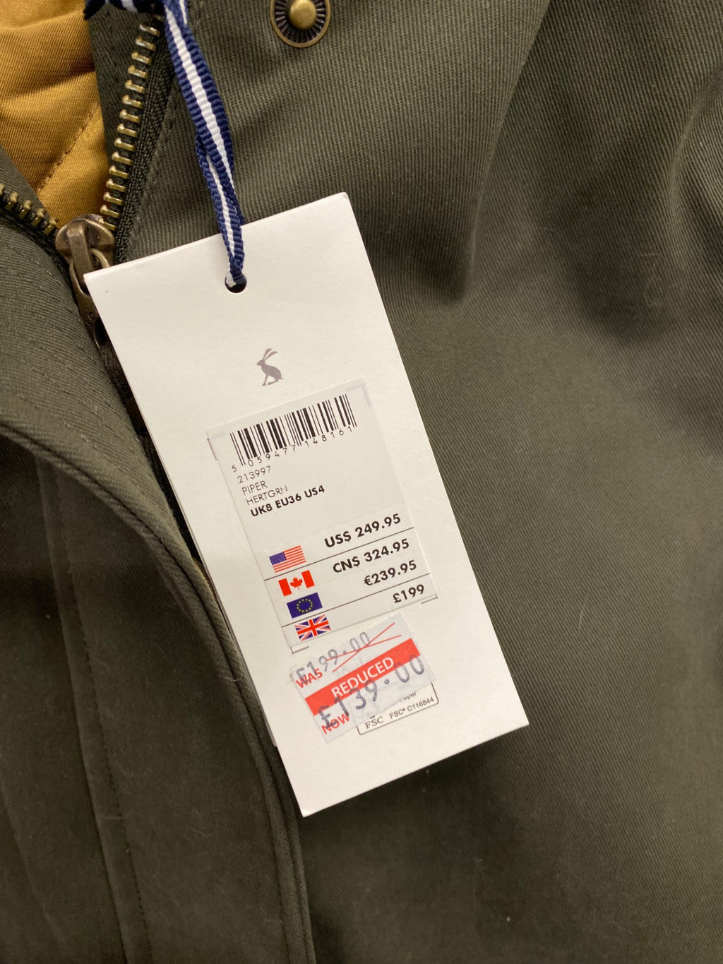 Stunning Joules piper fur hem Parka Jacket UK 8 Khaki SJ567