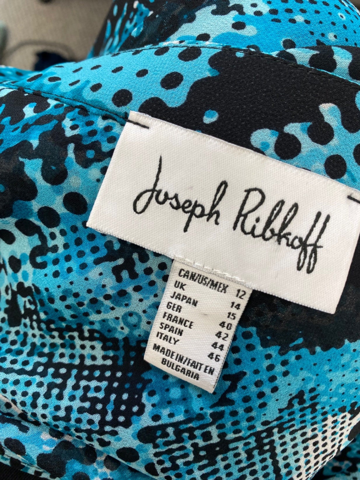 Stunning Joseph Ribkoff Midi Dress semi sheer UK 14 Blue Black spotted CW566