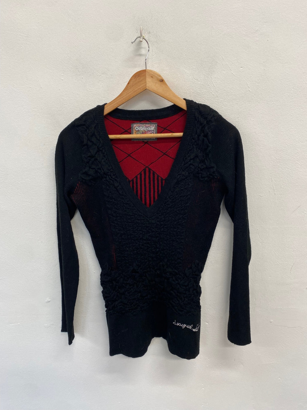 Stunning y2k Desigual Sweater wool blend Uk 8 Black and Red SJ567