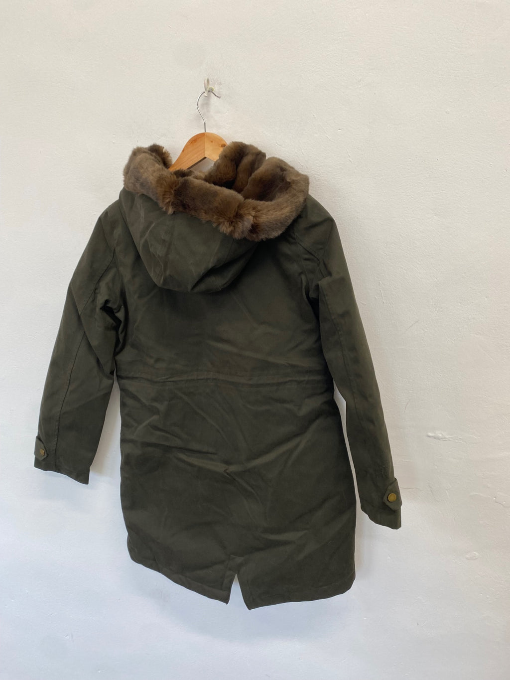 Stunning Joules piper fur hem Parka Jacket UK 8 Khaki SJ567