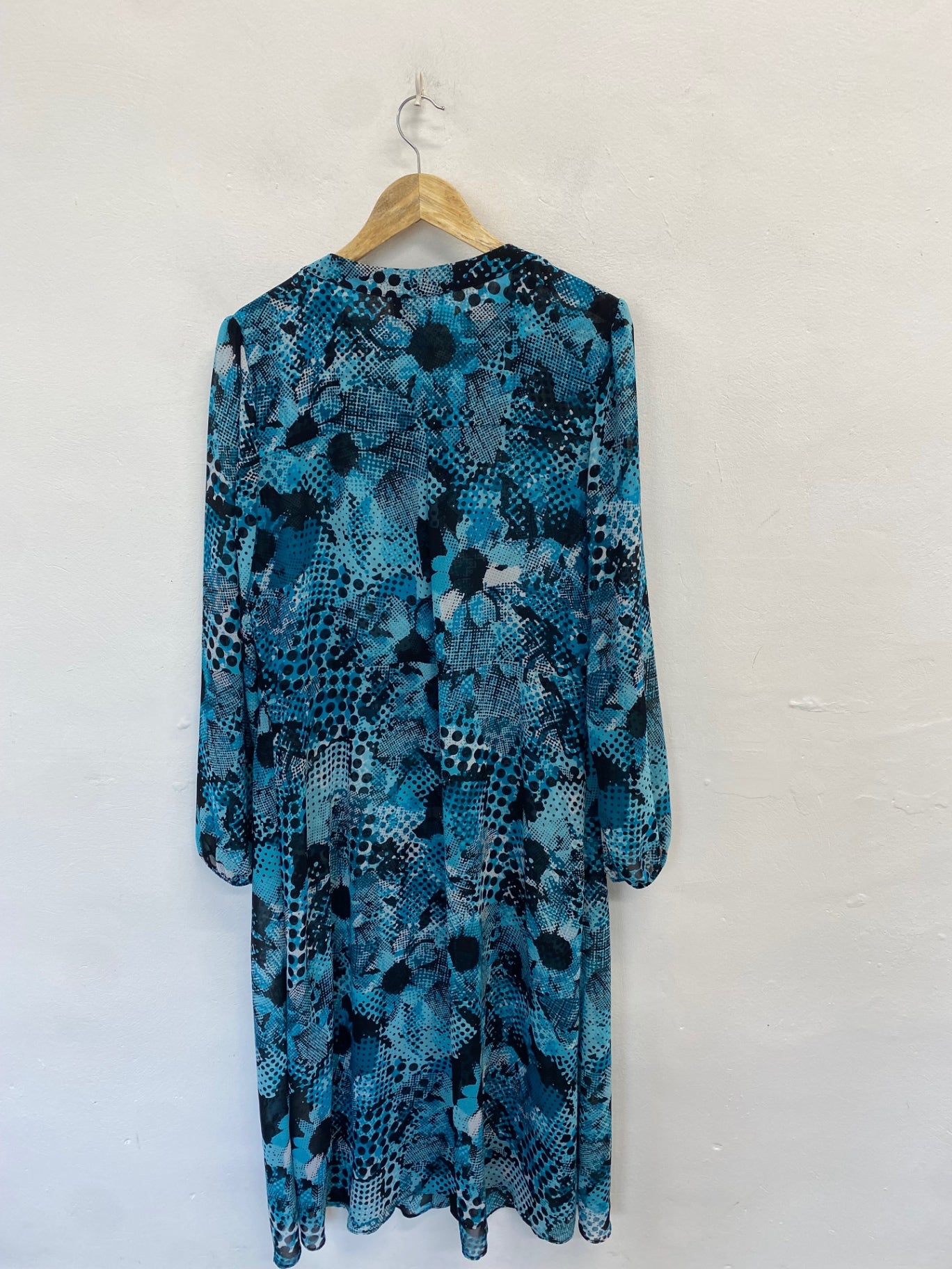 Stunning Joseph Ribkoff Midi Dress semi sheer UK 14 Blue Black spotted CW566
