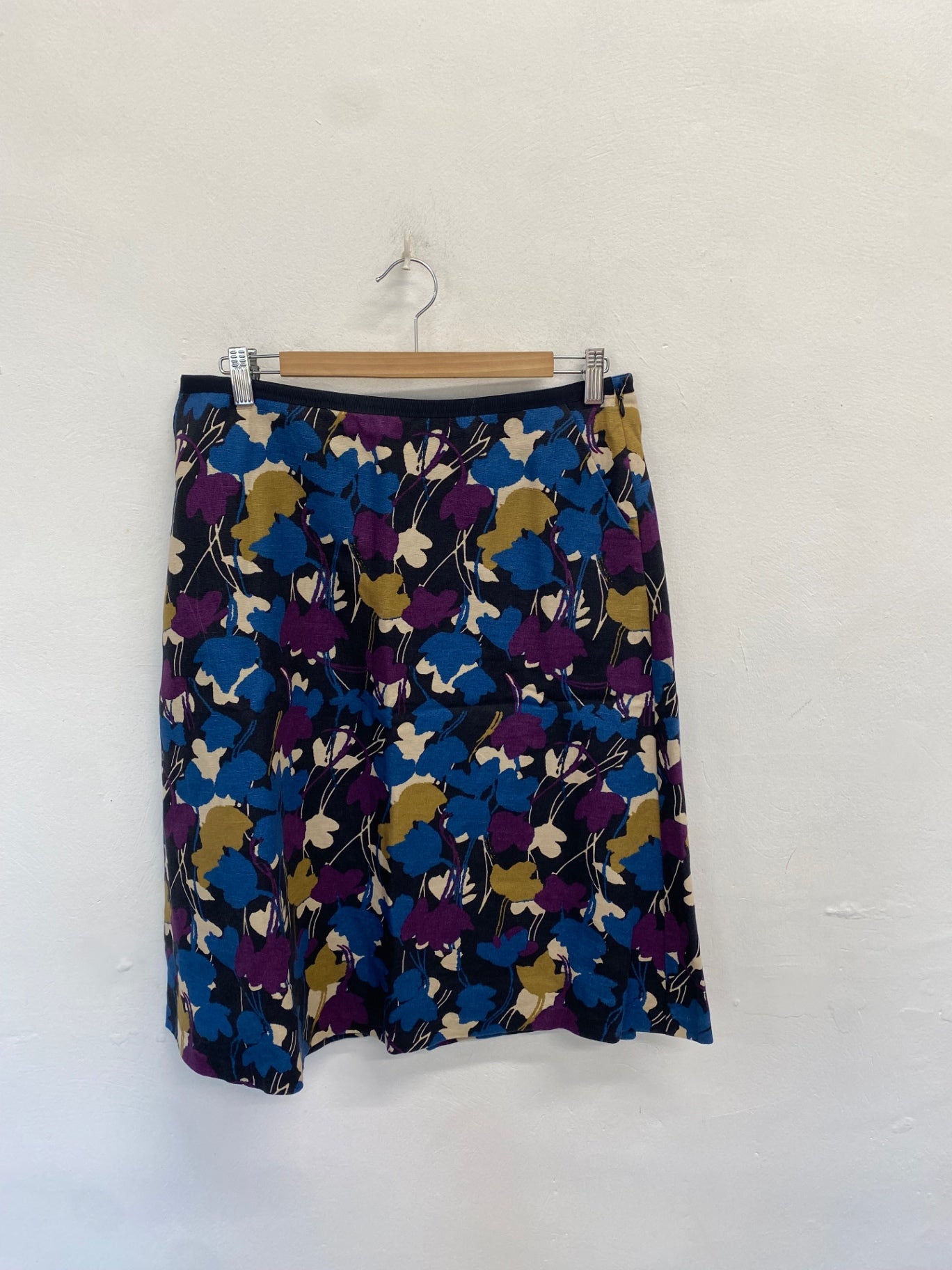 Stunning Laura Ashley Skirt linen UK 14 Navy purple floral MH569