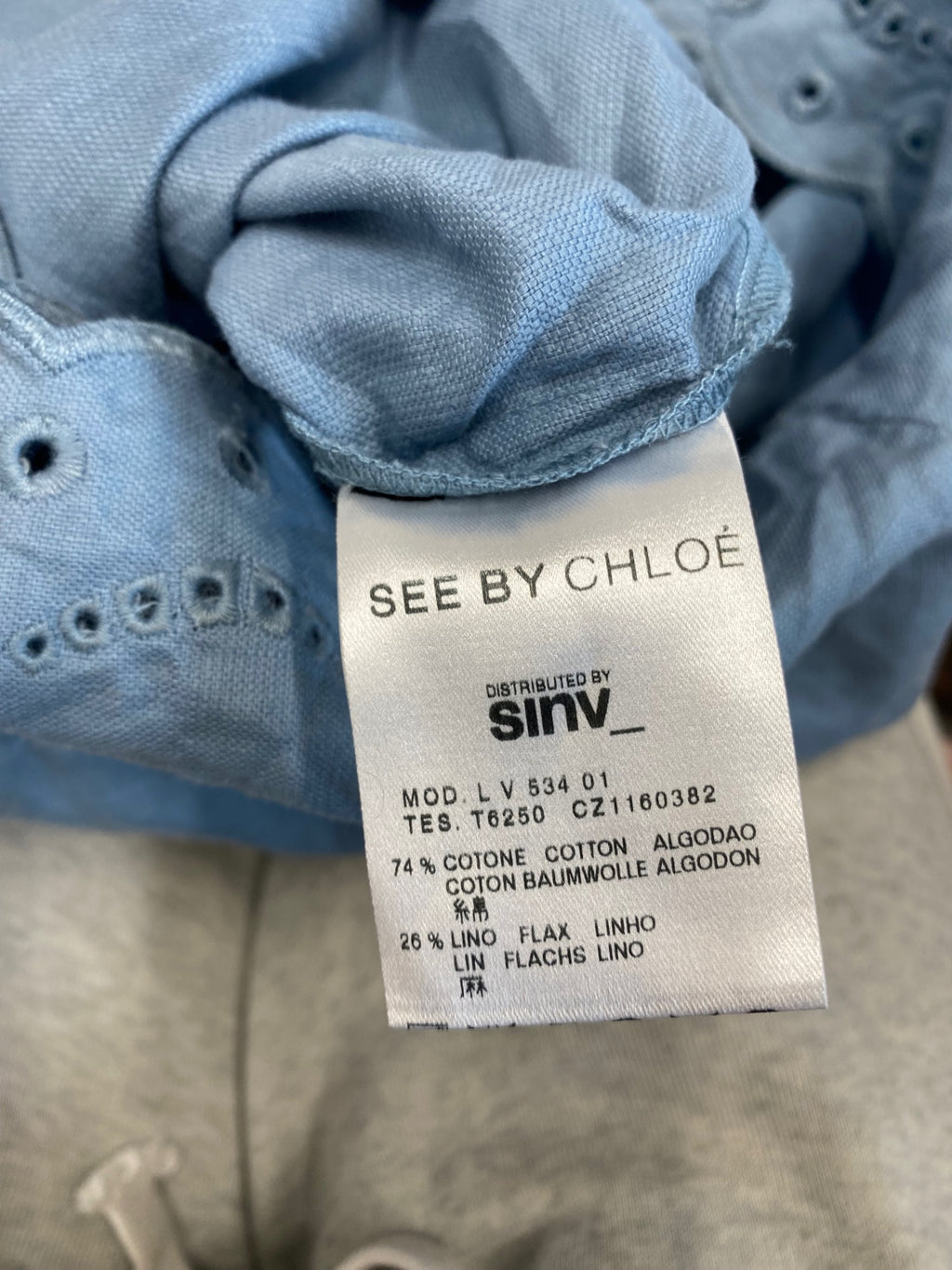 Stunning SEE BY CHLOÉ Dress linen broderie Uk 10 Light Blue SD553