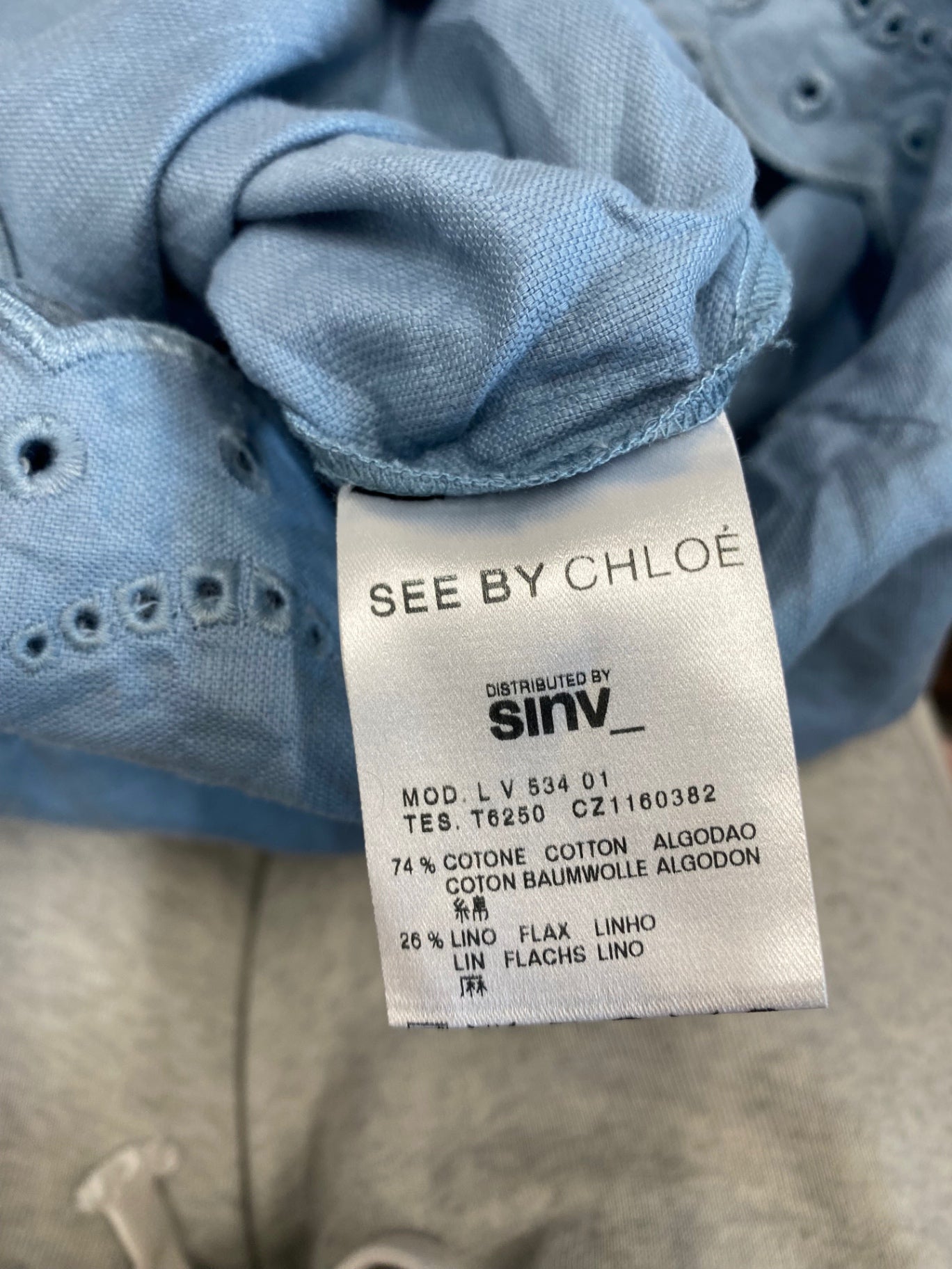 Stunning SEE BY CHLOÉ Dress linen broderie Uk 10 Light Blue SD553